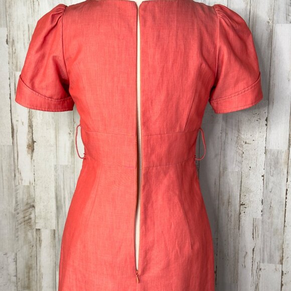 Voom By Joy Han Coral Pink Retro Pin-Up Short Sleeve Faux Wrap Pencil Dress Sz S - Picture 11 of 11
